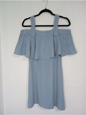 Lush Mini Dress Off-Shoulder Ruffle Overlay Straps Sz S Linen Blend Summer Style